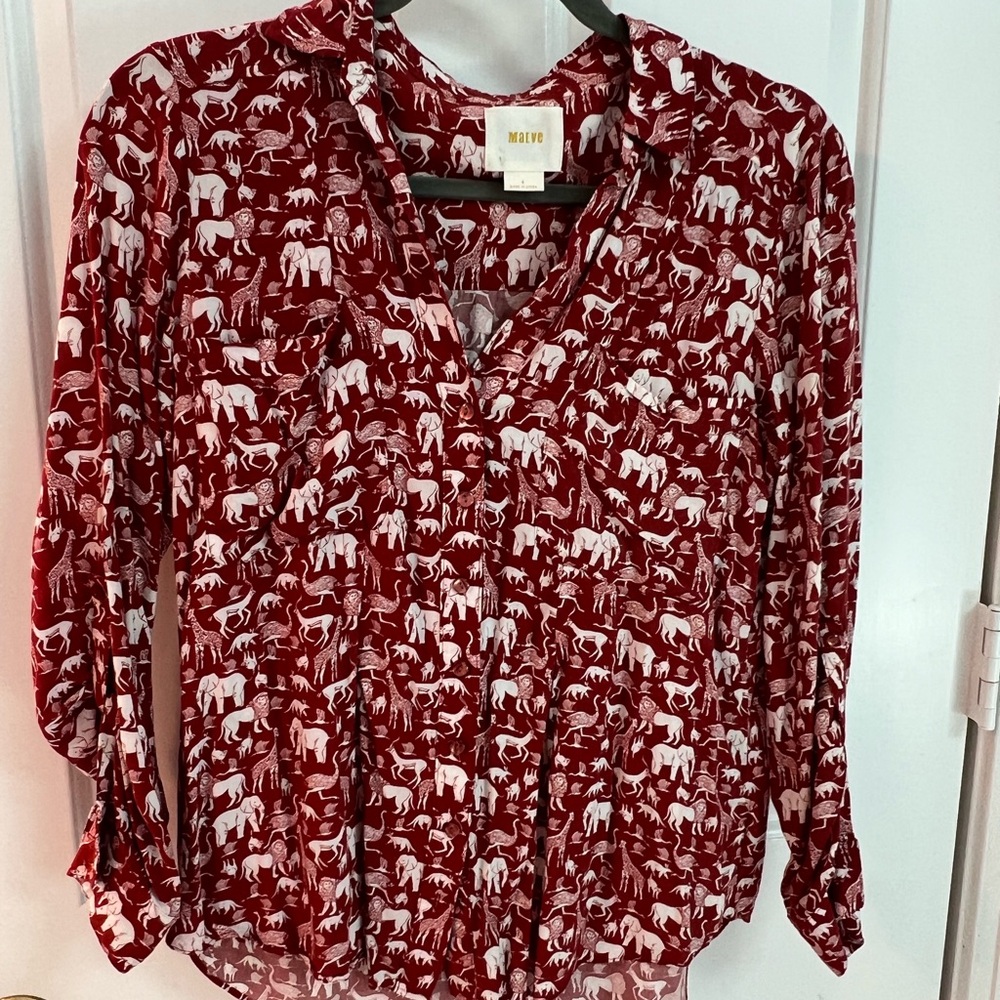 Maeve Burgundy Elephant Pattern Blouse